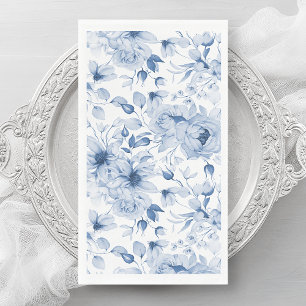 Blue and White Peonies and Blossoms Watercolor Paper Guest Towels