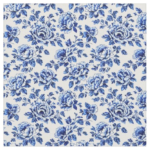 Blue and White Peonies Toile de Jouy Fabric