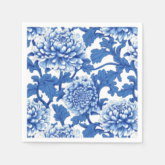 Blue and White Peony Chinoiserie Floral Napkins