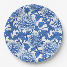 Blue and White Peony Chinoiserie Floral