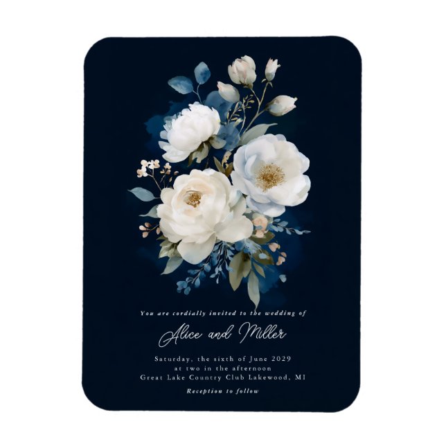 Blue and White Peony Wedding Magnet (Vertical)