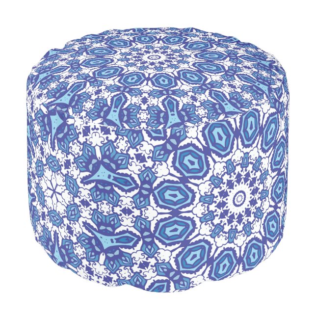 Blue and White Persian Style Seamless Pattern. Pouf (Angled Back)