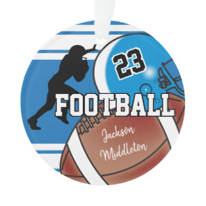 Blue and White Personalize Football Ornament