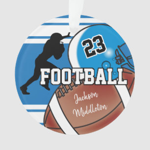 Blue and White Personalize Football Ornament