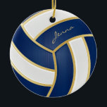 Blue and White Personalize Volleyball Ceramic Ornament<br><div class="desc">Volleyball Ornament ready for you to personalize. Makes a wonderful personalize gift for your volleyball player, coach, fan, etc... More colors are available if you can't find your colors, please contact me. ⭐This Product is 100% Customizable. Graphics and text can be deleted, moved, resized, changed around, rotated, etc... ⭐99% of...</div>