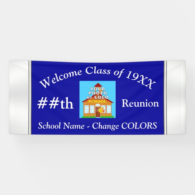 Blue and White Personalized Class Reunion Banners (Horizontal)