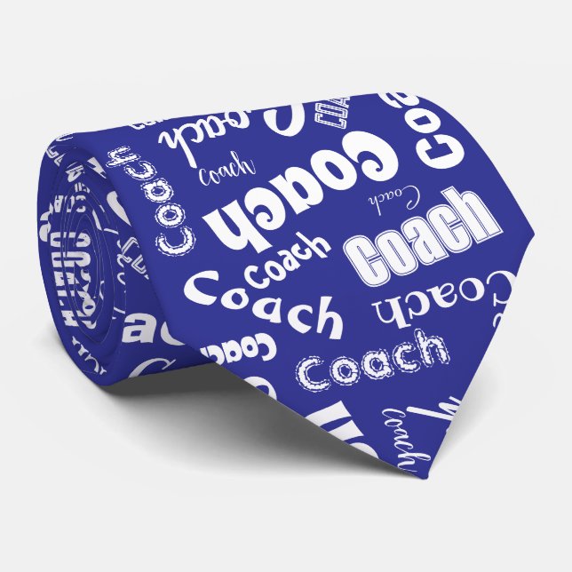 Blue and White Personalized Coach Gift Name Art Neck Tie (Rolled)
