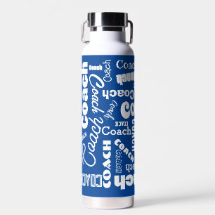 Blue and White Personalized Coach Gift Name Art Water Bottle