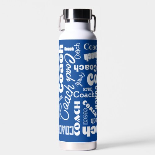 Blue and White Personalized Coach Gift Name Art Water Bottle