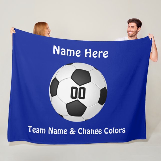 Blue and White Personalized Soccer Throw Blanket (In Situ)