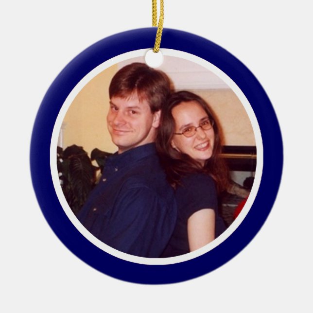 Blue and White Photo Frame - One Sided Ceramic Ornament (Front)