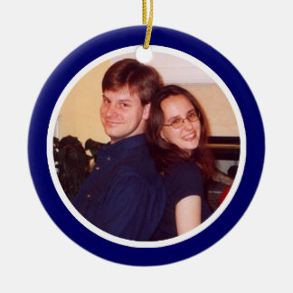 Blue and White Photo Frame - Two Sided Ceramic Ornament
