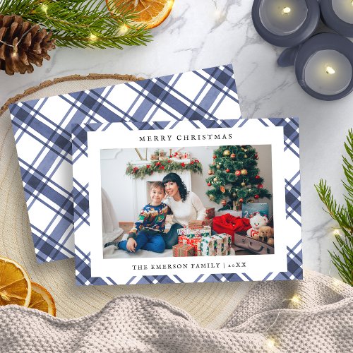 Blue and White Photo Holiday Card