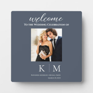 Blue and White-Photo Wedding-Table Sign- Plaque