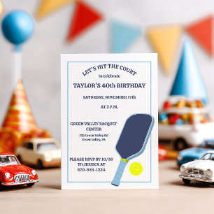 Blue and White Pickleball Birthday Party Invitation