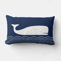 Blue and White Pillow, Whale, Nautical Nursery Lumbar Pillow