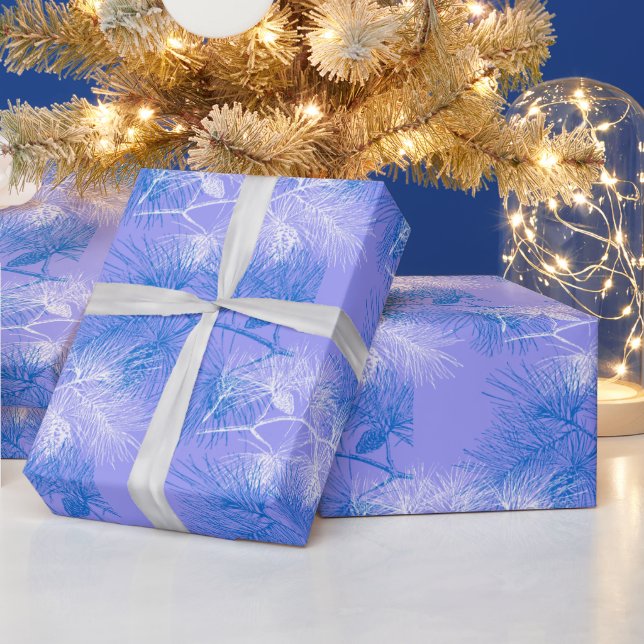 Blue and White Pine Holiday Pattern Wrapping Paper (Holidays)