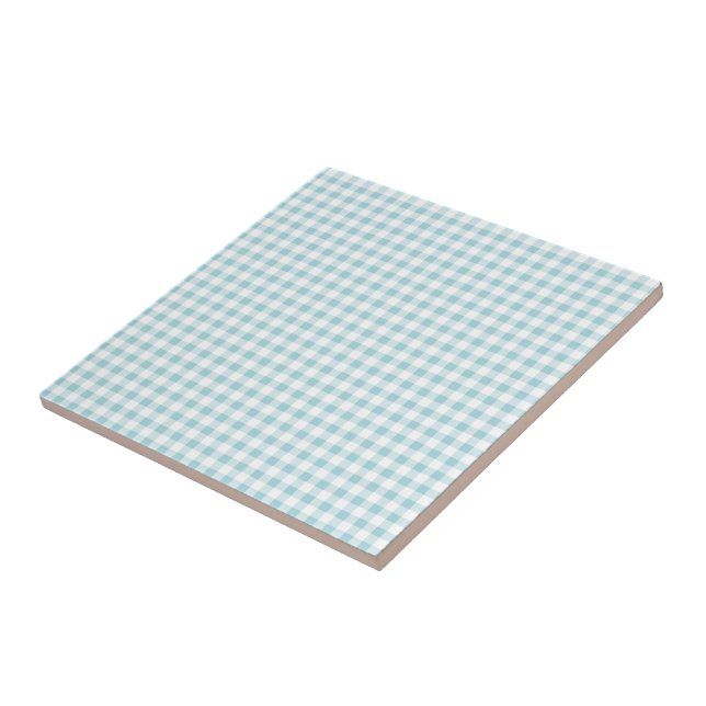 Blue and White Plaid Checked - Customizable Ceramic Tile (Side)