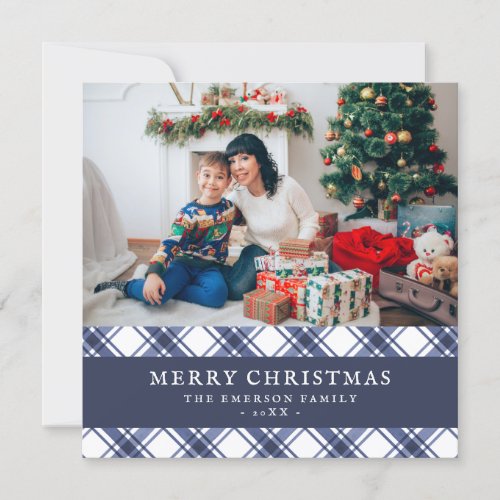 Blue and White Plaid Holiday Card