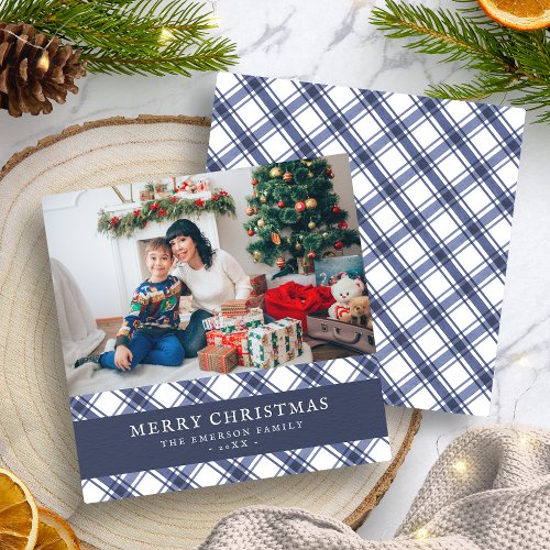 Blue and White Plaid Holiday Card