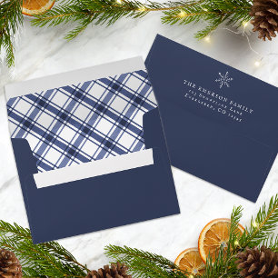 Blue and White Plaid Holiday Envelope