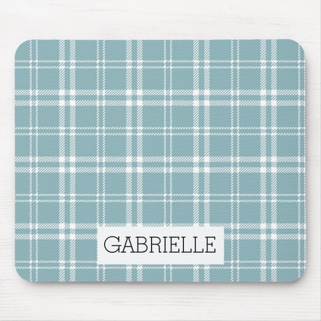 Blue and White Plaid Mouse Pad (Front)