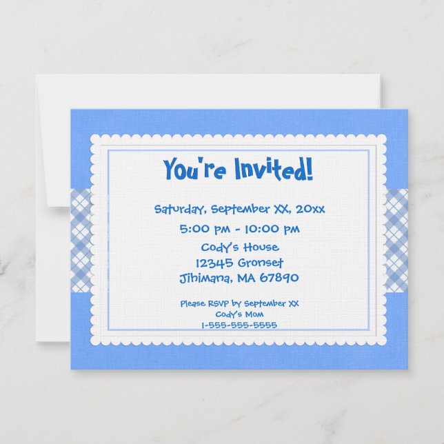 Blue and White Plaid Party Invite (Front)