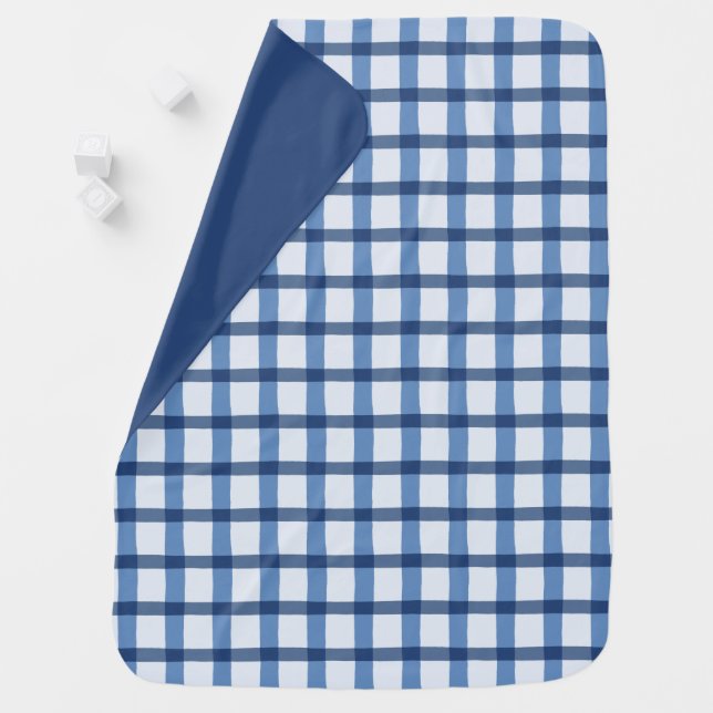 Blue and White Plaid Pattern Baby Blanket (In Situ)