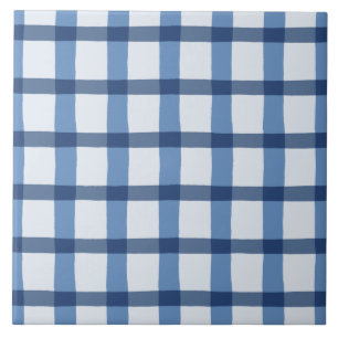 Blue and White Plaid Pattern Ceramic Tile