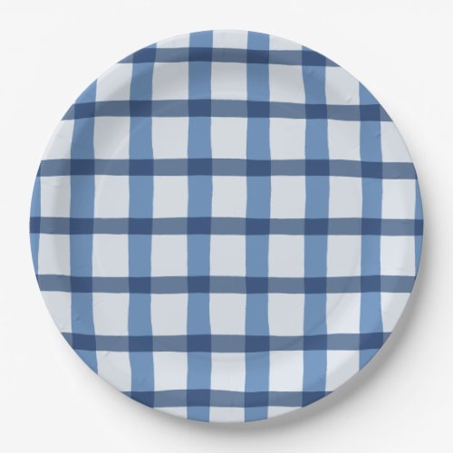 Blue and White Plaid Pattern Paper Plates
