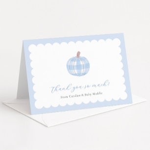 Blue And White Plaid Pumpkin Baby Shower For Boy Thank You Card