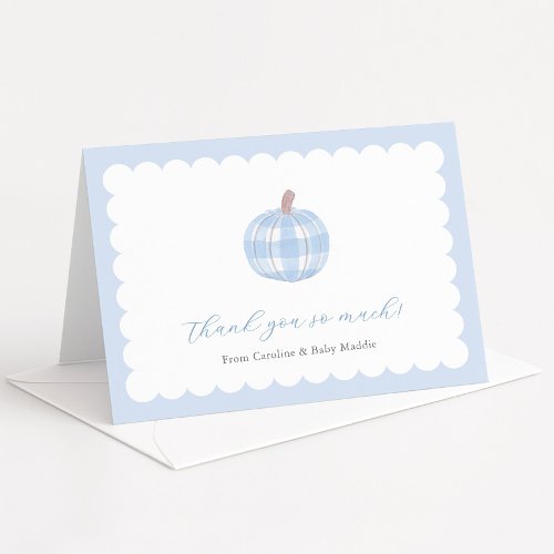 Blue And White Plaid Pumpkin Baby Shower For Boy Thank You Card