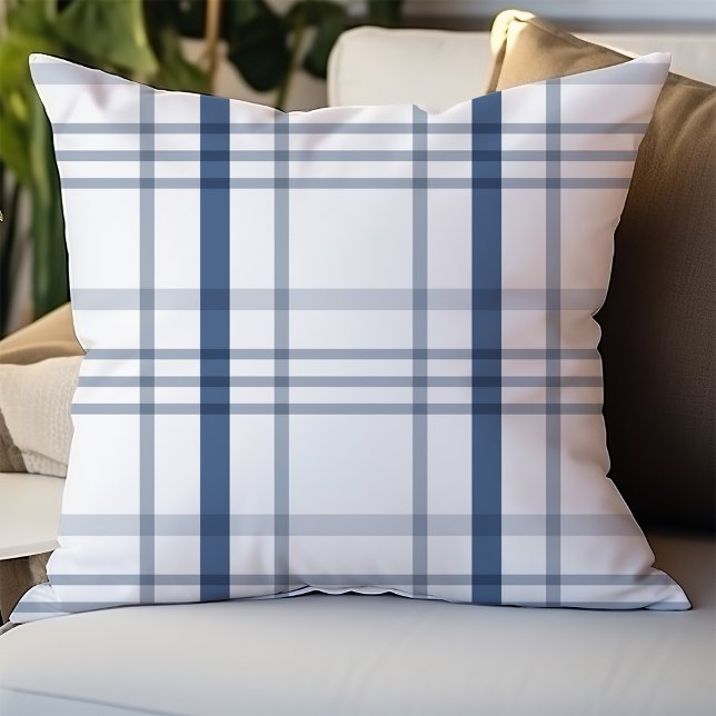 Blue and White Plaid Throw Pillow (Creator Uploaded)