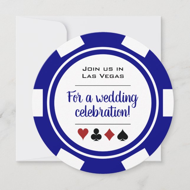 Blue And White Poker Chip Casino Wedding Invitation (Front)