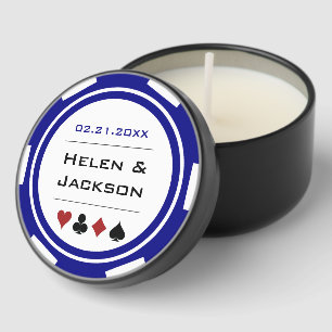Blue and White Poker Chip Casino Wedding Mini Candle Favors