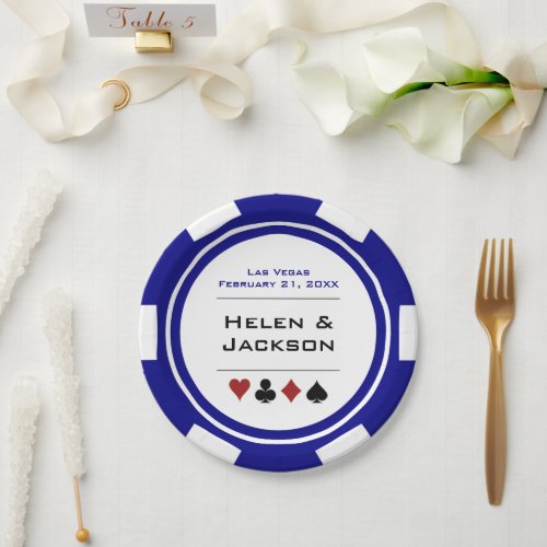 Blue and White Poker Chip Las Vegas Wedding Paper Plates