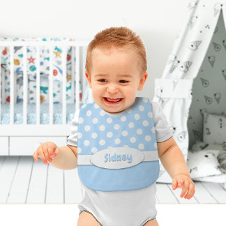Blue and White Polka Dot Baby Bib