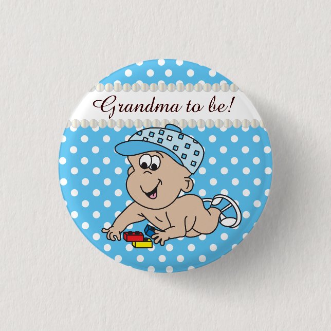 Blue and White Polka Dot | Baby Boy Pinback Button (Front)