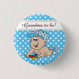 Blue and White Polka Dot Baby Boy Pinback Button