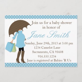 Blue And White Polka Dot Baby Shower Invitation by BellaMommyDesigns at Zazzle