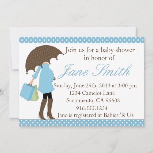 Blue and White Polka Dot Baby Shower Invitation