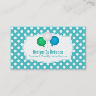 Blue And White Polka-dot: Balloons Business Cards
