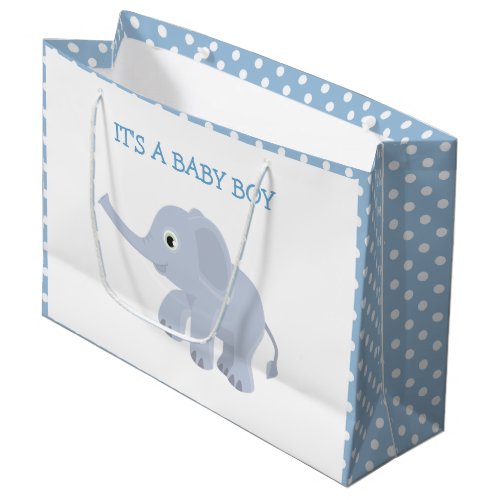 Blue and white polka dot elephant baby large gift bag