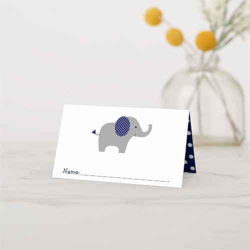 Blue and White Polka Dot Elephant Baby Shower Plac Place Card