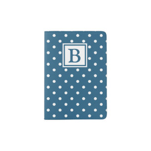 Blue and White Polka Dot Monogram Passport Holder