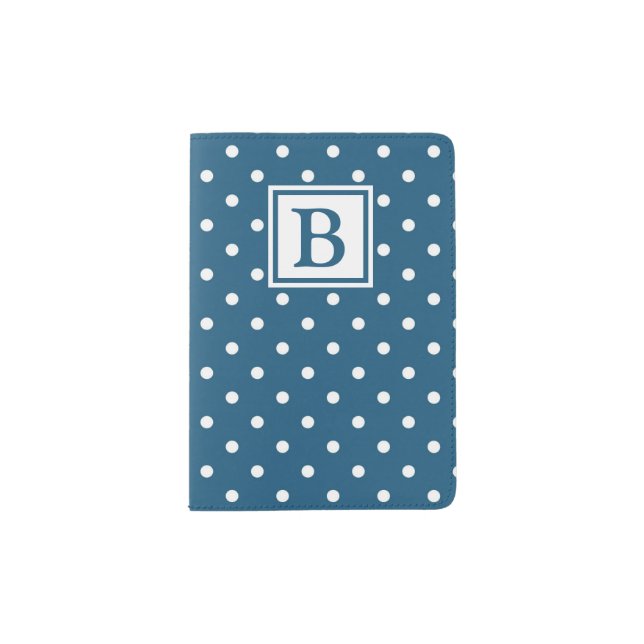 Blue and White Polka Dot Monogram Passport Holder (Front)