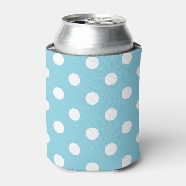 Blue and White Polka Dot Pattern Can Cooler (Can Front)