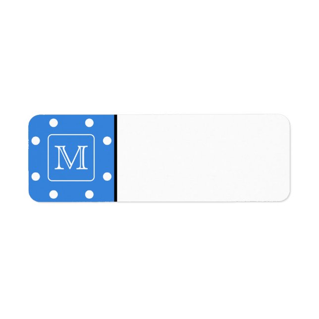 Blue and White Polka Dot Pattern Monogram. Custom. Label (Front)