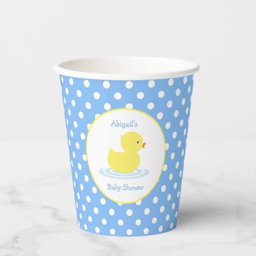 Blue and White Polka Dot Yellow Duck Baby Shower Paper Cups