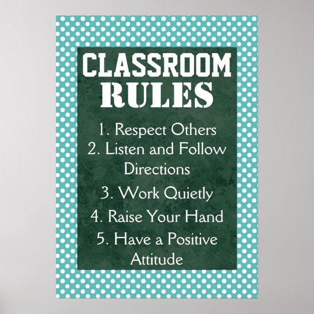 Blue and White Polka Dots Classroom Rules Poster (Front)